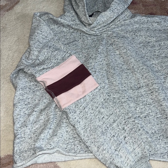 Abercrombie & Fitch Heather Gray Hoodie with Pink and Maroon Stripes - Picture 3 of 5
